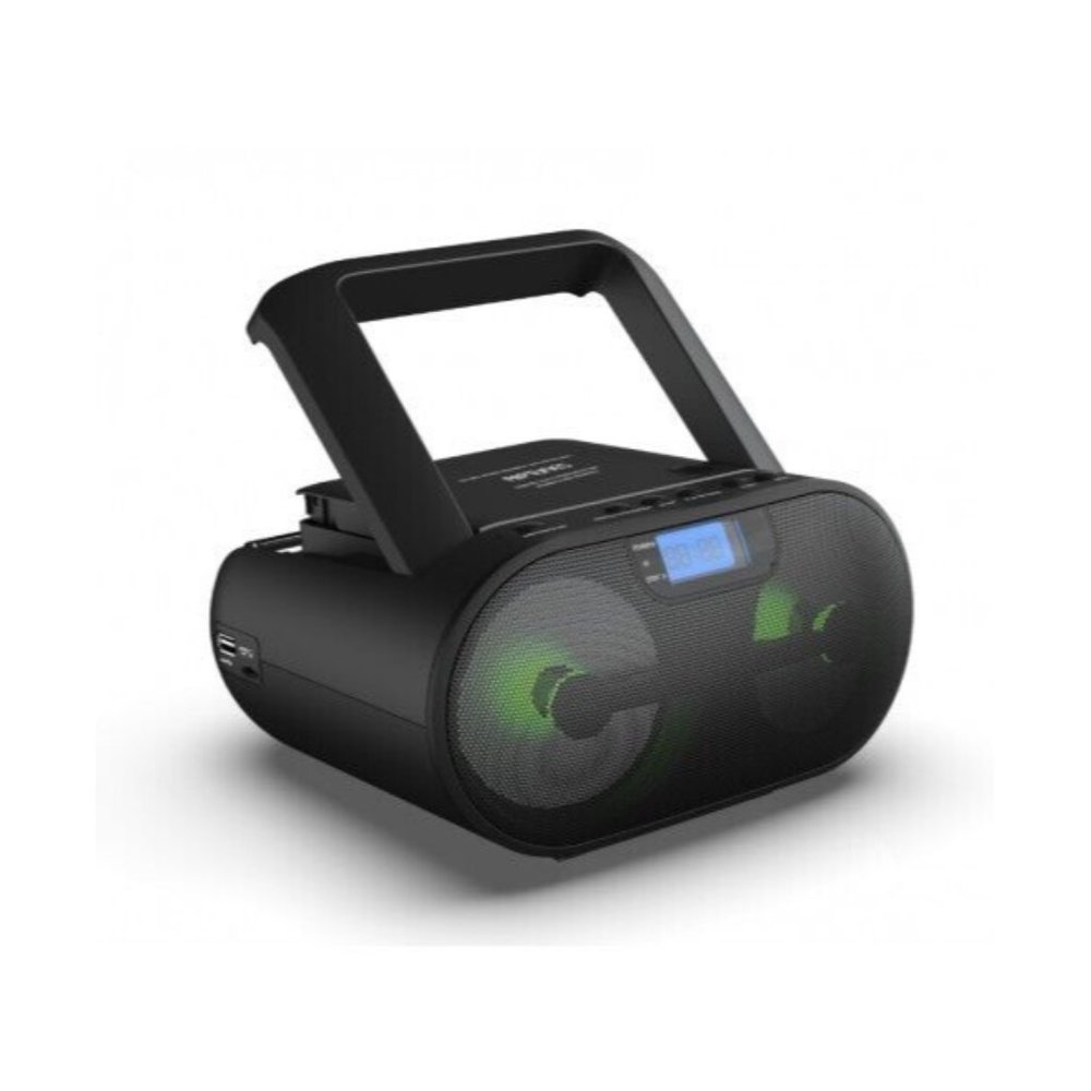 RIPTUNES CDB237BTK Portable Boombox, AM/FM Radio, Bluetooth, MP3, CD, USB. Black